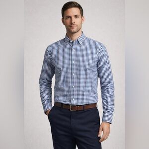 J.Crew Ludlow Traveler Slim Fit Gingham Dress Shirt Blue White Size Med Men’s